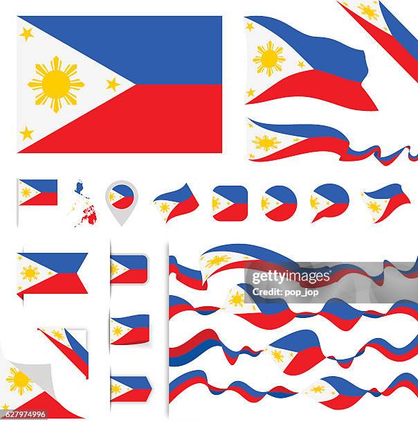 ilustraciones, imágenes clip art, dibujos animados e iconos de stock de conjunto de banderas de filipinas - philippines national flag