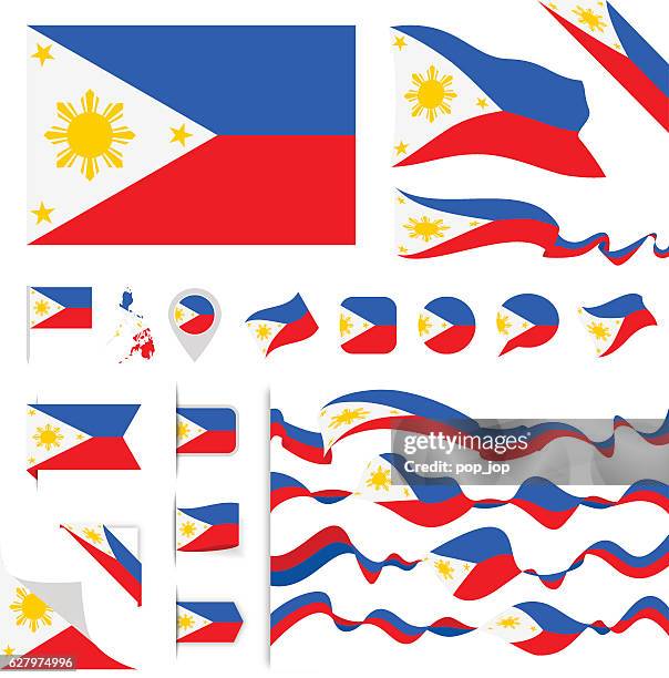 philippines flag set - philippines national flag 幅插畫檔、美工圖案、卡通及圖標