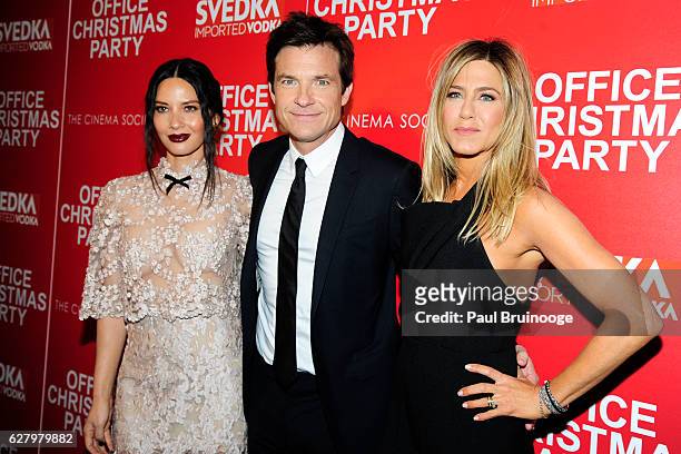 Jennifer Aniston, Jason Bateman and Olivia Munn attend the Paramount Pictures with Paramount Pictures with The Cinema Society & Svedka Host a...