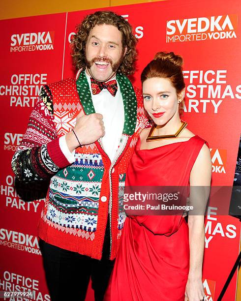 Miller and Kate Gorney attend the Paramount Pictures with Paramount Pictures with The Cinema Society & Svedka Host a Screening of "Office Christmas...