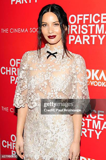 Olivia Munn attends the Paramount Pictures with Paramount Pictures with The Cinema Society & Svedka Host a Screening of "Office Christmas Party" at...