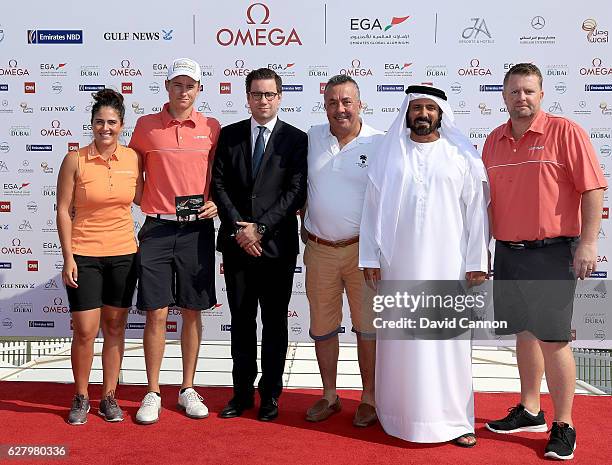 Kelsey MacDonald of Scotland with her third place team in the morning pro-am competition as a preview for the 2016 Omega Dubai Ladies Masters on the...