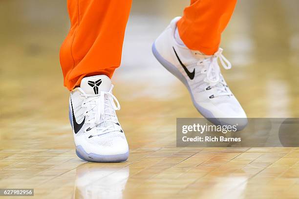 General view of a pair of Nike sneakers worn by a Syracuse Orange player prior to the game against the North Florida Ospreys at the Carrier Dome on...