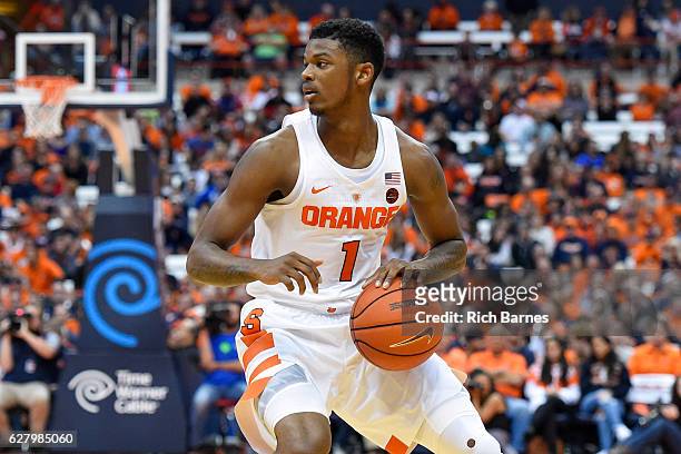 Frank Howard of the Syracuse Orange controls the ball against the North Florida Ospreys during the second half at the Carrier Dome on December, 3...
