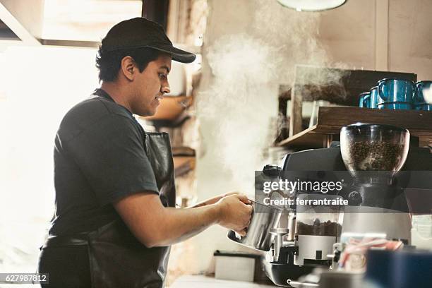 barista making fresh coffee - part time job stock pictures, royalty-free photos & images