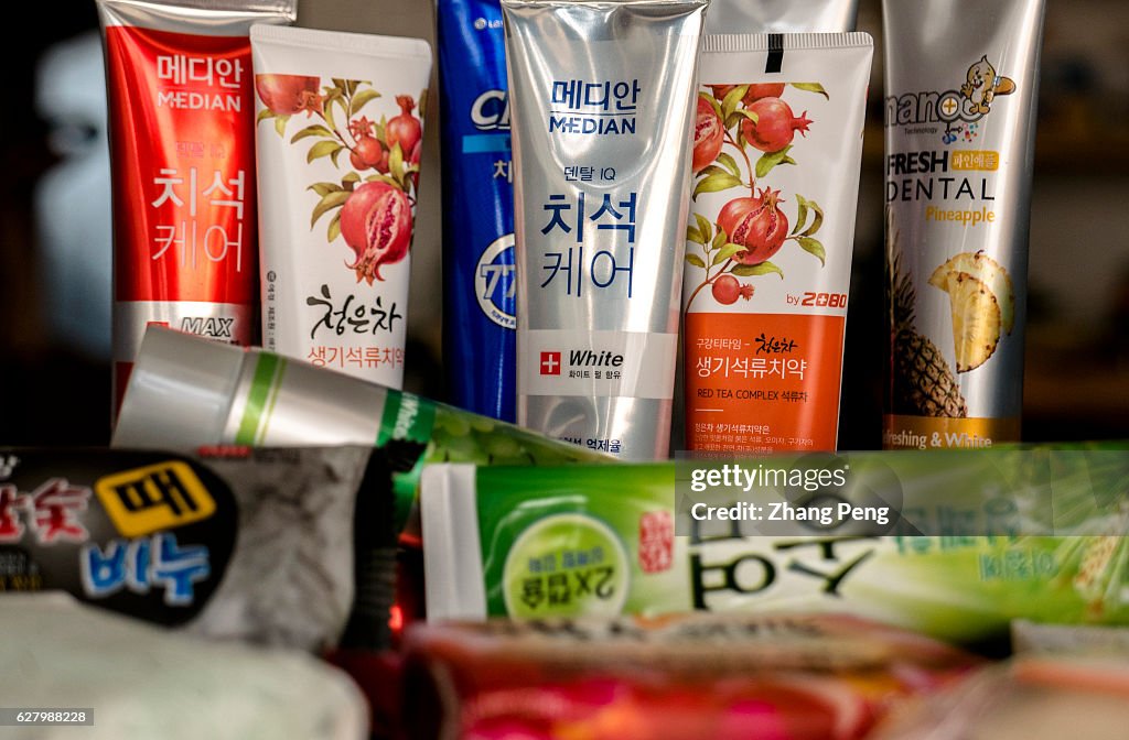 Toothpastes and soaps of South Korea's brand, which are...