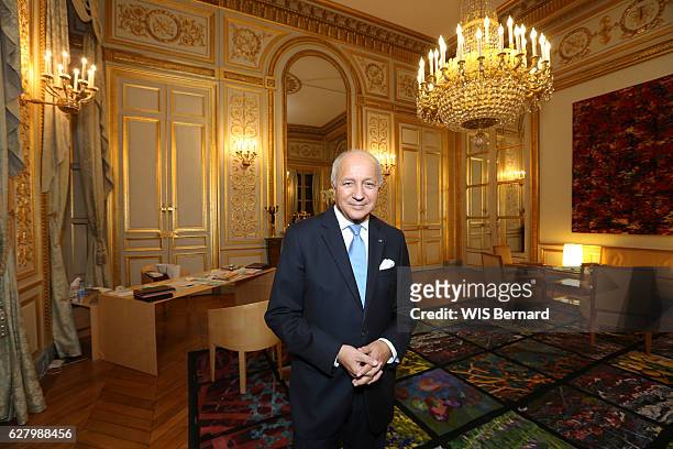The president of the Constitutional Council, Laurent Fabius poses for Paris Match at his office Palais Royal on november 17, 2016 in Paris, France.