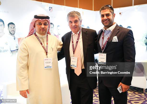 Former Arsenal vice Chairman David Dein is pictured with Dr Adel Ezzat of the Saudi Arabian Football Federation and Tamer Saudi during day 3 of...