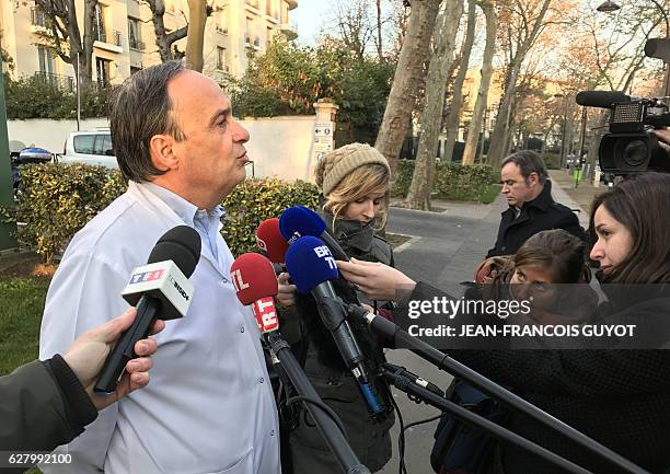 French doctor Philippe Siou talks to the media about French singer Michel Polnareff health in front of the American Hospital in Neuilly-sur-Seine,...