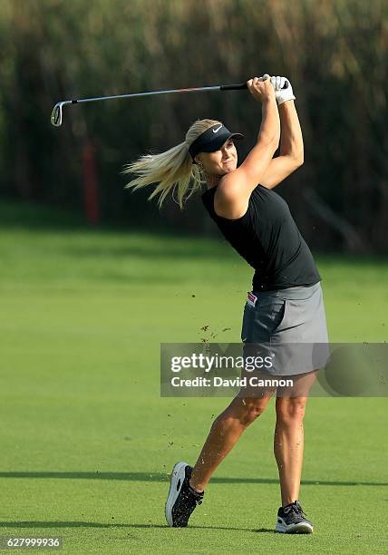 Carly Booth of Scotland in action during the pro-am as a preview for the 2016 Omega Dubai Ladies Masters on the Majlis Course at the Emirates Golf...