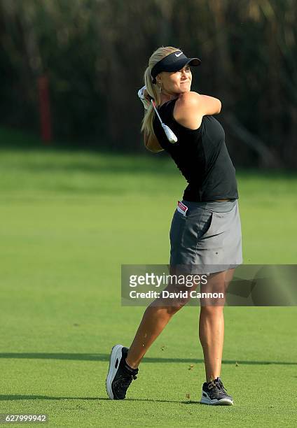 Carly Booth of Scotland in action during the pro-am as a preview for the 2016 Omega Dubai Ladies Masters on the Majlis Course at the Emirates Golf...