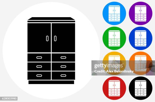 closet icon on flat color circle buttons - storage closet stock illustrations