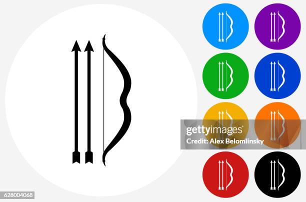 one bow two arrows icon on flat color circle buttons - orange bow white background stock illustrations