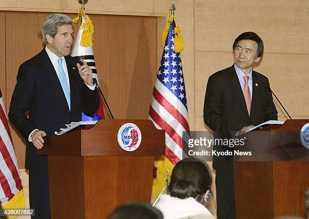 South Korea - U.S. Secretary of State John Kerry and South Korean Foreign Minister Yun Byung Se hold a joint press conference after their talks in...