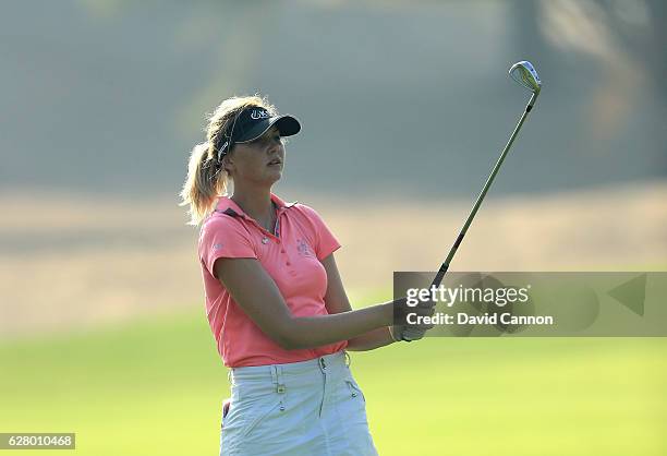 Olivia Cowan of Germany during the pro-am as a preview for the 2016 Omega Dubai Ladies Masters on the Majlis Course at the Emirates Golf Club on...