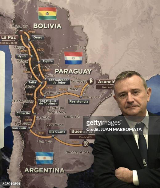 Rally Dakar director Etienne Lavigne poses before a press conference in Buenos Aires on Dicember 6, 2016 to present the Rally Dakar 2017 that starts...