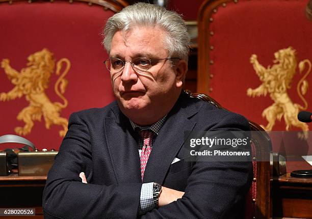 Prince Laurent pictured attending a seminar "30 years of animal welfare in Belgium" in the Senate.