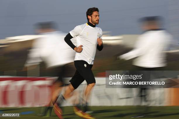 Juventus' midfielder Claudio Marchisio takes part in a training session on the eve of the UEFA Champions League football match Juventus Vs GNK Dinamo...