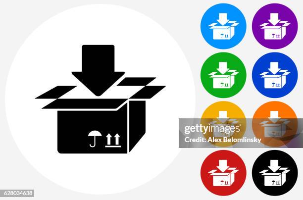 box input icon on flat color circle buttons - input stock illustrations