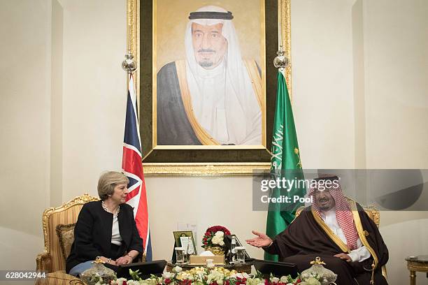 British Prime Minister Theresa May meets King Salman bin Abdulaziz al Saud of Saudi Arabia on December 6, 2016 in Manama, Bahrain. Prime Minister May...