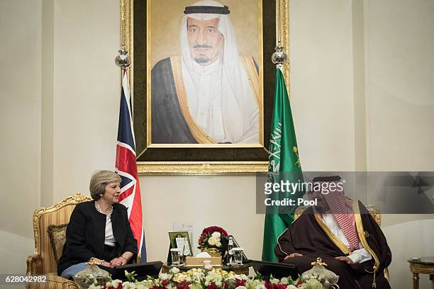 British Prime Minister Theresa May meets King Salman bin Abdulaziz al Saud of Saudi Arabia on December 6, 2016 in Manama, Bahrain. Prime Minister May...