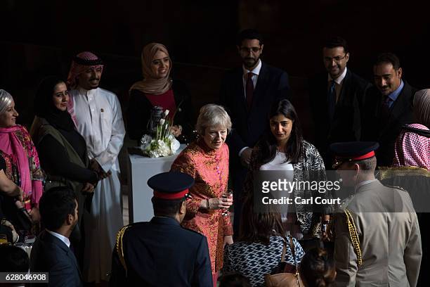 British Prime Minister Theresa May meets attendess at a young leaders reception at Riffa Fort while in Bahrain to attend the Gulf Cooperation Council...
