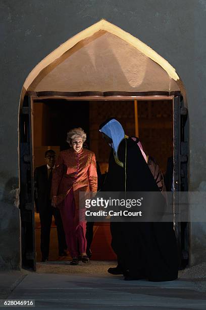British Prime Minister Theresa May arrives for a young leaders reception at Riffa Fort while in Bahrain to attend the Gulf Cooperation Council...