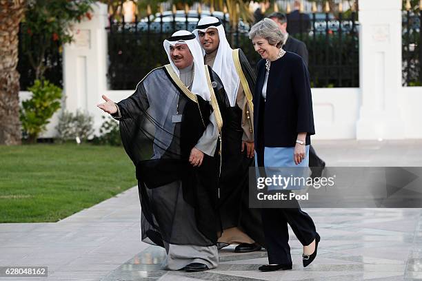 Prime Minister Theresa May arrives at the Kuwait villa before meeting Kuwait's Emir Sheikh Sabah Al-Ahmed Al-Jaber Al-Sabah on December 6, 2016 in...