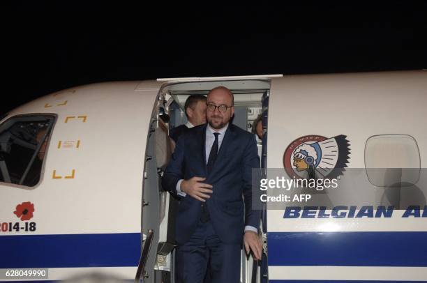 Belgian Prime Minister, Charles Michel steps down his plane upon his arrival at the International Houari Boumediene airport outside the capital...