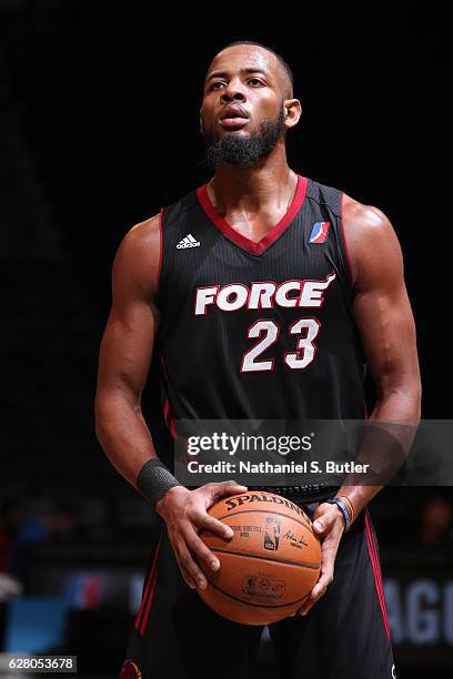 Jabril Trawick of the Sioux Falls Skyforce shoots a free throw against the Long Island Nets during an NBA D-League game between the Sioux Falls...