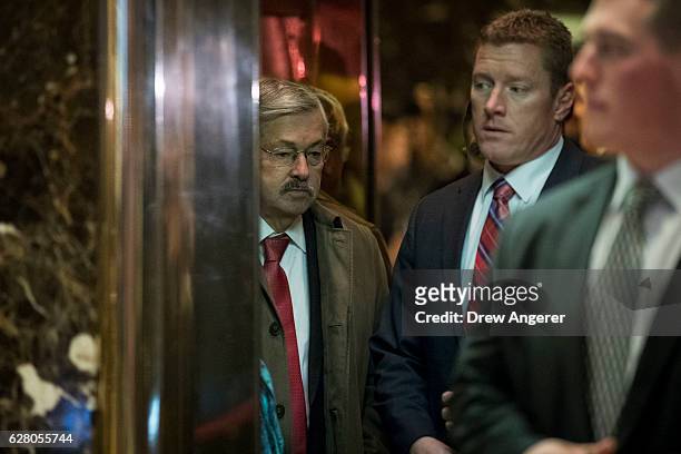 Iowa Gov. Terry Branstad walks through the lobby at Trump Tower December 6, 2016 in New York City. President-elect Donald Trump and his transition...