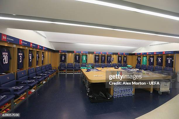 General view of the Ludogorets dressing room prior to the UEFA Champions League match between Paris Saint Germain and Ludogorets Razgrad at Parc des...