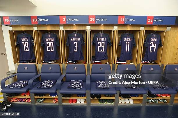 General view of the PSG dressing room prior to the UEFA Champions League match between Paris Saint Germain and Ludogorets Razgrad at Parc des Princes...