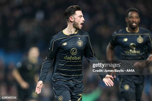 Patrick Roberts of Celtic celebrates scoring the first goal to make the score 0-1 during the UEFA Champions League match between Manchester City FC...