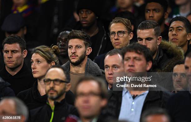 Adam Lallana of Liverpool looks on from the stands during the UEFA Champions League Group C match between FC Barcelona and VfL Borussia...