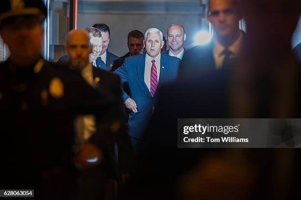 Vice President-elect Mike Pence arrives in the Capitol to attend the Republican Senate Policy luncheon, December 06, 2016. Deputy Senate...