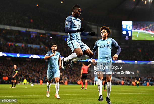 Kelechi Iheanacho of Manchester City celebrates scoring his sides first goal during the UEFA Champions League Group C match between Manchester City...