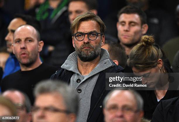 Jurgen Klopp, Manager of Liverpool looks on from the stands during the UEFA Champions League Group C match between FC Barcelona and VfL Borussia...