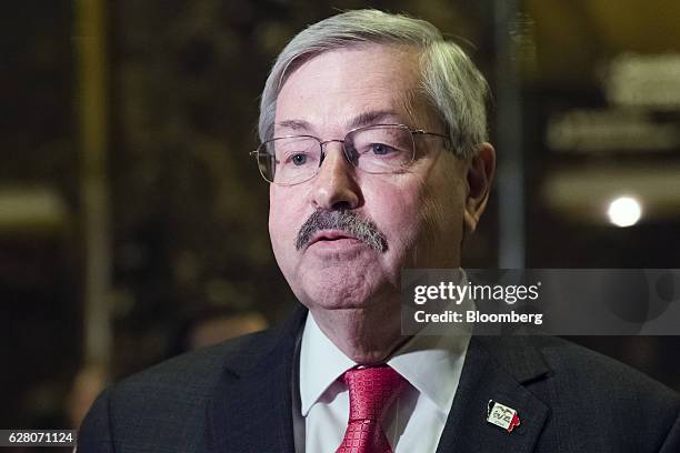 Terry Branstad, governor of Iowa, speaks to members of the media in the lobby at Trump Tower in New York, U.S., on Tuesday, Dec. 6, 2016. As Donald...