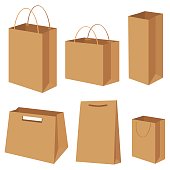 Bag paper container box packing shopping commercial set vector illustration
