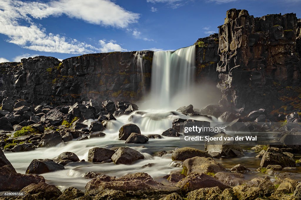 Oxararfoss waterfall in Thingvellir (Þingvellir) National Park, Iceland.