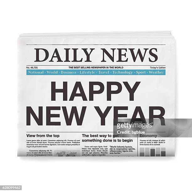 happy new year headline. newspaper isolated on white background - broadsheet stock illustrations