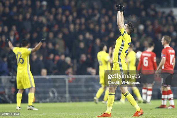 Christian Noboa of FC Rostov, Miha Mevlja of FC Rostovduring the UEFA Champions League group D match between PSV Eindhoven and FK Rostov on December...