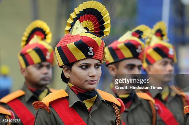 Home Guards taking part in a parade during 70th foundation day of MP Home Guards and Civil Defense on December 6, 2016 in Bhopal, India.