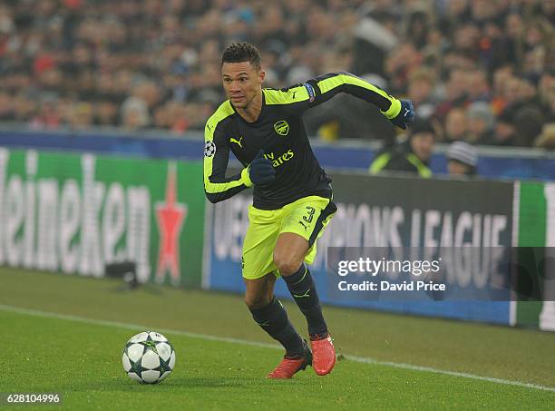 Kieran Gibbs of Arsenal during the UEFA Champions League match between FC Basel and Arsenal at St. Jakob-Park on December 6, 2016 in Basel,...