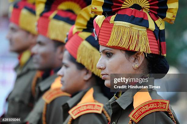 Home Guards taking part in a parade during 70th foundation day of MP Home Guards and Civil Defense on December 6, 2016 in Bhopal, India.