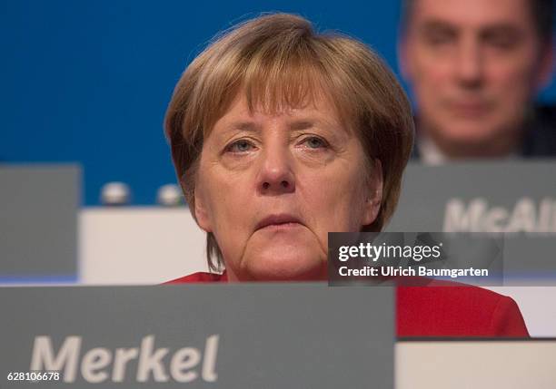 Federal party conference of the CDU in Essen. Federal Chancellor Angela Merkel, pensive, during the party conference.