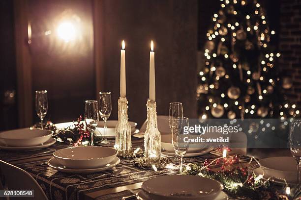 cosy holiday nights - luxury table setting stock pictures, royalty-free photos & images
