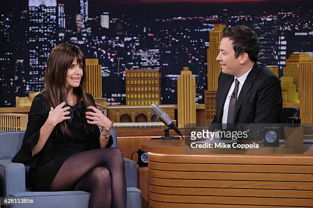 Actress Katie Holmes is interviewed by host Jimmy Fallon as he visits "The Tonight Show Starring Jimmy Fallon" at Rockefeller Center on December 6,...