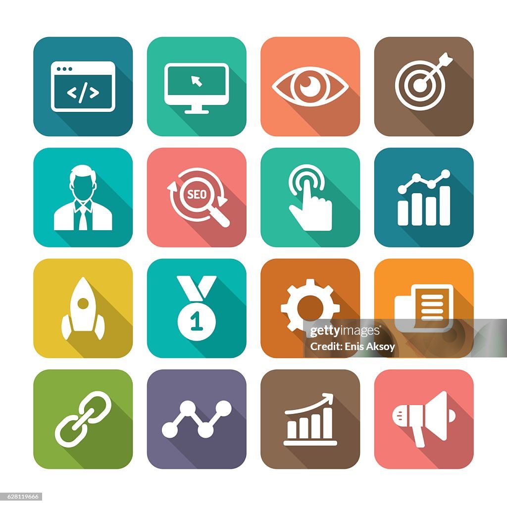 Conjunto de ícones planos de marketing da Internet